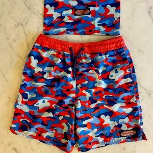 Vineyard Vines Boys Blue/Red Camouflage Swimsuit, Size S